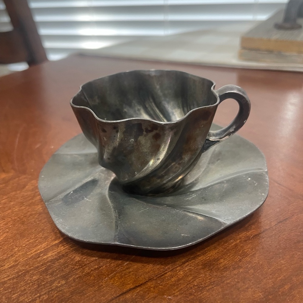 Antique Rogers Smith Meriden Quadruple Silver plate teacup saucer